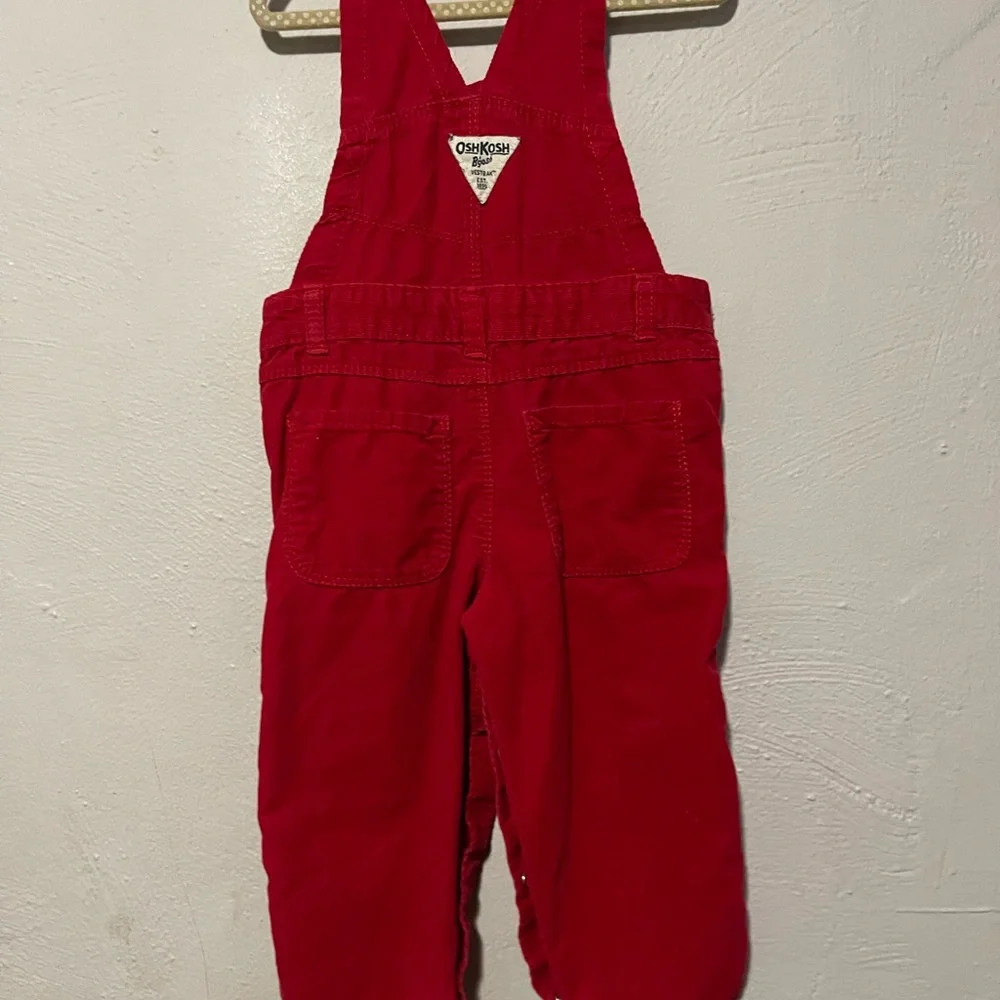 OshKosh B'gosh Vibrant Red Overalls with White Bow Accent